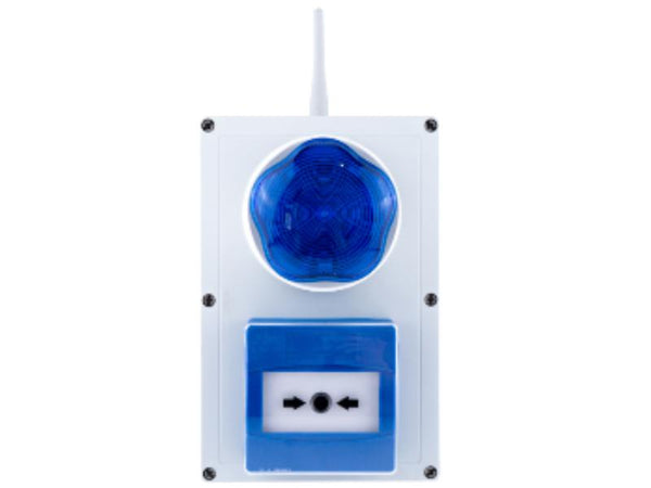 Master external call-point with sounder/beacon in blue with reset key