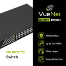 VueNet EasySwitch 16 Port - 100mbps PoE Network Switch