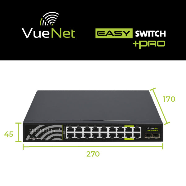 VueNet EasySwitch PRO 16 Port - 1000mbps PoE Network Switch