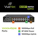 VueNet EasySwitch PRO 16 Port - 1000mbps PoE Network Switch