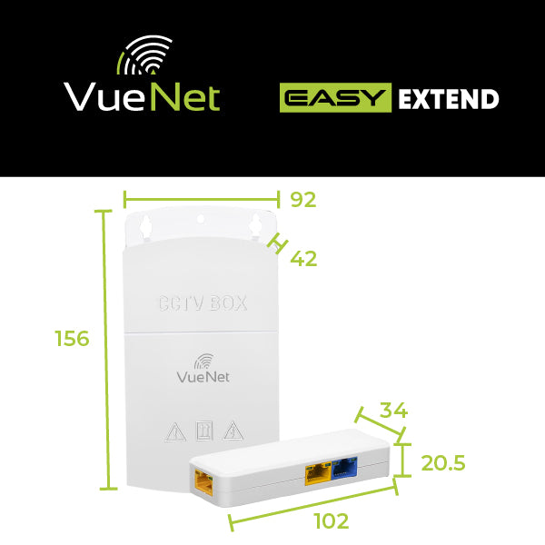 VueNet EasyExtend 2 Port - External PoE Powered Range Extender +130M