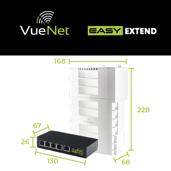 VueNet EasyExtend 4 Port - External PoE Powered Range Extender +130M
