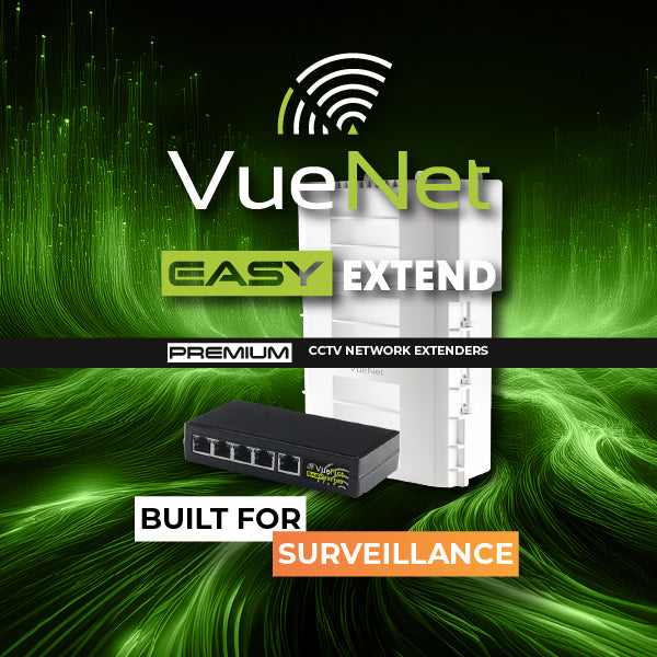 VueNet EasyExtend 4 Port - External PoE Powered Range Extender +130M