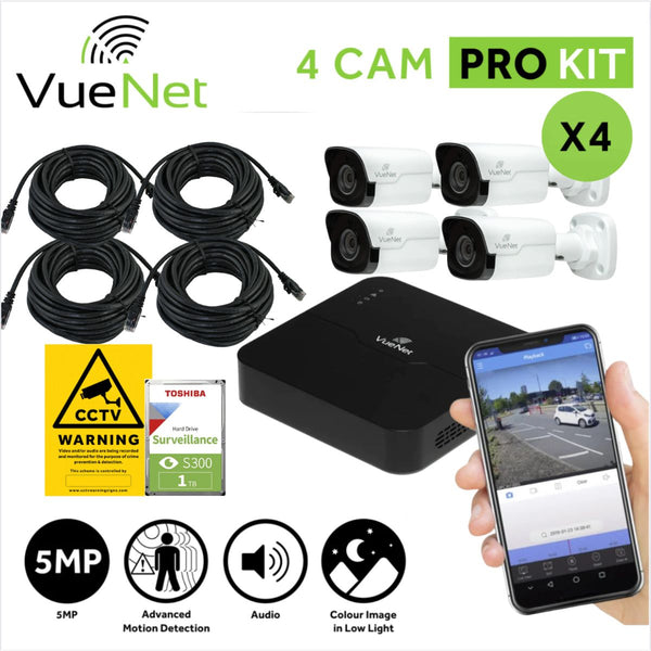 VueNet 4 Camera Fixed Pro Audio Bullet Kit