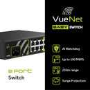 VueNet EasySwitch 8 Port - 100mbps PoE Network Switch