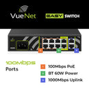VueNet EasySwitch 8 Port - 100mbps PoE Network Switch