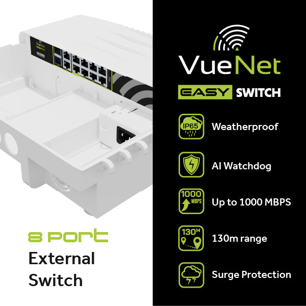 VueNet EasySwitch External 8 Port - PoE Network Switch