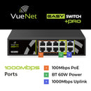 VueNet EasySwitch PRO 8 Port - 1000mbps PoE Network Switch