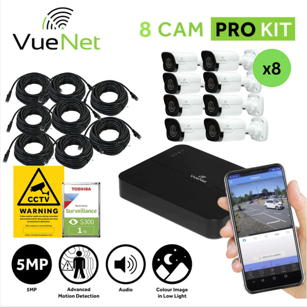 VueNet 8 Camera Fixed Pro Audio Bullet Kit