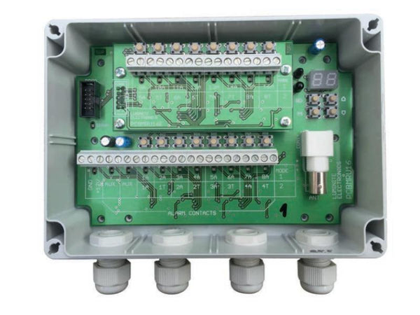 Masthead receiver with relays for dome cameras only, 4 alarm/4 tamper relays, or 8 alarm relays